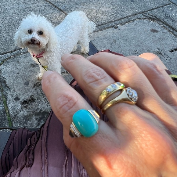 14K YG turquoise diamond ring. Size 7 - Picture 4 of 5